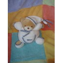 TAKINOU SOS DOUDOU OURS BEIGE CORPS BOULE BLANC LISERET BLEU