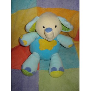 BABYSUN DOUDOU ELEPHANT BLEU NUAGE JAUNE ORANGE BABY SUN 28 cm