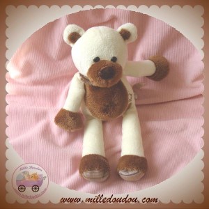 BABYNAT BABY NAT DOUDOU OURS ECRU MARRON RAYEES BILLES 