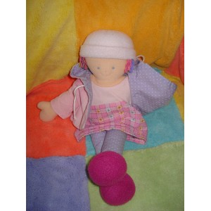 TROUSSELIER DOUDOU POUPEE HABIT MAUVE ROBE ET MANTEAU ROSE