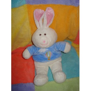 GIPSY DOUDOU PELUCHE LAPIN BLANC PULL BLEU MONGOLFIERE NUAGE