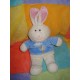 GIPSY DOUDOU PELUCHE LAPIN BLANC PULL BLEU MONGOLFIERE NUAGE