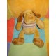 MAXITA DOUDOU PELUCHE CHIEN BEIGE MARRON T-SHIRT RAYE MAUVE VERT