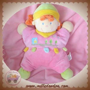 NICOTOY DOUDOU POUPEE FILLE QUASI PLAT ROSE ARBRE CHEVEUX ORANGE