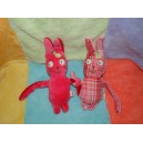 DPAM DOUDOU LOT LAPIN ROSE ROUGE TISSU HOCHET DU PAREIL AU MEME