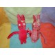 DPAM DOUDOU LOT LAPIN ROSE ROUGE TISSU HOCHET DU PAREIL AU MEME