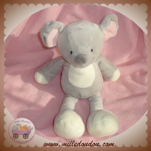 NICOTOY DOUDOU PELUCHE SOURIS GRISE ECRU BLANCHE ROSE