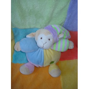 CMP DOUDOU PELUCHE SINGE MOUTON BOULE BLEU JAUNE MAUVE BONNET