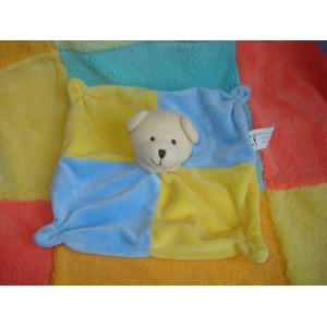 CMP DOUDOU PELUCHE OURS PLAT BLEU JAUNE