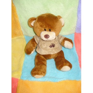 MGM DOUDOU PELUCHE OURS MARRON PULL CAPUCHE CUIR EMPREINTES PIED