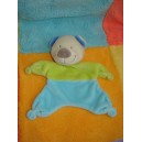 NICOTOY DOUDOU PELUCHE OURS BLANC PLAT ETOILE BLEU VERT