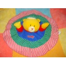 LARDY DOUDOU OURS JAUNE PLAT OVAL TISSU ROUGE VERT