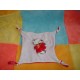 DIVERS DOUDOU PELUCHE OURS SUR MOUCHOIR PLAT BLANC ROUGE NOEUD E