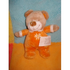 KIABI SOS DOUDOU PELUCHE OURS ORANGE FLEUR 16 CM NICOTOY