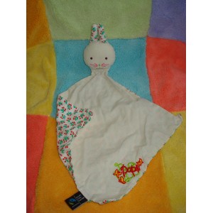 COTON EQUITABLE DOUDOU LAPIN PLAT ECRU TISSU FLEURS 