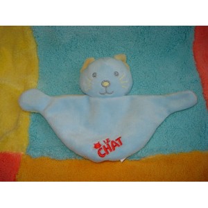 LE CHAT DOUDOU PELUCHE CHAT PLAT BLEU ET JAUNE