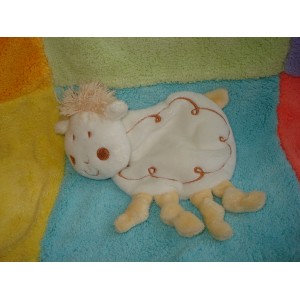 DIVERS DOUDOU PELUCHE MOUTON PLAT BLANC MARRON NOEUDS JAMBES