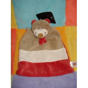 BABY CLUB C&A SOS DOUDOU OURS PLAT BLANC ROUGE BEIGE NEUF