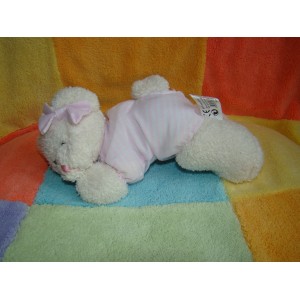 GERCA DOUDOU PELUCHE OURS BLANC ALLONGEE BARBOTEUSE RAYE ROSE