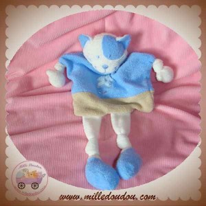 POMMETTE SOS DOUDOU CHAT PLAT BLANC BLEU BEIGE