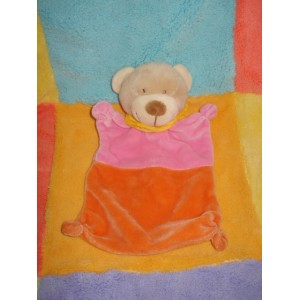 NICOTOY DOUDOU PELUCHE OURS BEIGE PLAT ROSE ORANGE