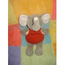 BABYNAT BABY NAT DOUDOU ELEPHANT GRIS SALOPETTE ROUGE BOUT'CHOU