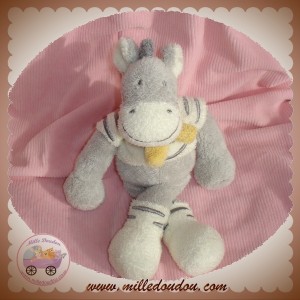 NICOTOY DOUDOU PELUCHE ZEBRE GRIS HAUT BLANC ECHARPE JAUNE