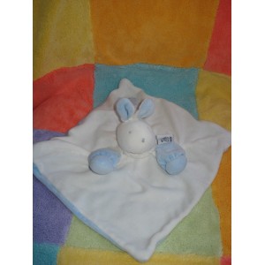 MOULIN ROTY DOUDOU PELUCHE LAPIN PLAT BLANC ET BLEU MARIONNETTE