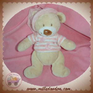 BABY CLUB C&A DOUDOU OURS ECRU PULL RAYE ROSE ETOILE LUNE