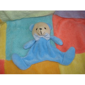 DIVERS SOS DOUDOU OURS BEIGE HOCHET PLAT BLEU NOEUD PAPILLON