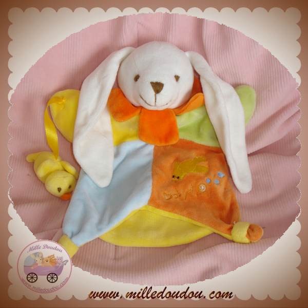 Doudou plat lapin NATTOU Les Rigolos marionnette rose blanc - SOS d