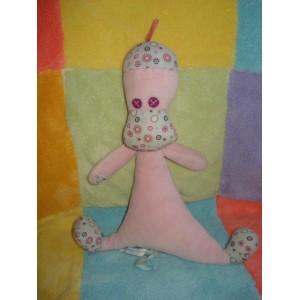 OKAIDI OBAIBI DOUDOU PELUCHE CANARD ROSE TISSU BLEU ROND