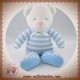 LUMINOU SOS DOUDOU OURS BLANC CORPS RAYE BLEU HOCHET 20 cm