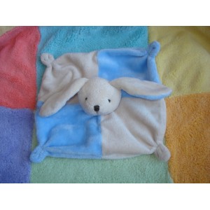 CMP SOS DOUDOU PELUCHE LAPIN ECRU BLEU PLAT CARRE