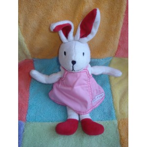 SUCRE D'ORGE DOUDOU PELUCHE LAPIN BLANC ROBE ROSE