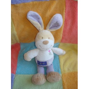 SNC SCA DE BON MATIN DOUDOU LAPIN ECRU BLANC MAUVE