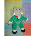 AJENA DOUDOU PELUCHE ELEPHANT GRIS BABAR VERT NOUNOURS