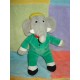 AJENA DOUDOU PELUCHE ELEPHANT GRIS BABAR VERT NOUNOURS