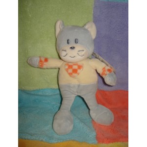 AJENA SOS DOUDOU CHAT GRIS HAUT CREME COEUR ORANGE