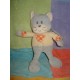 AJENA DOUDOU PELUCHE CHAT GRIS HAUT CREME COEUR ORANGE NEUF