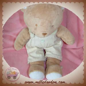 NOUKIE'S SOS DOUDOU OURS BEIGE SALOPETTE POMME 30 cm