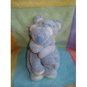 NOUKIE'S SOS DOUDOU KOALA CUBY BLEU FOULARD JAUNE + BEBE 