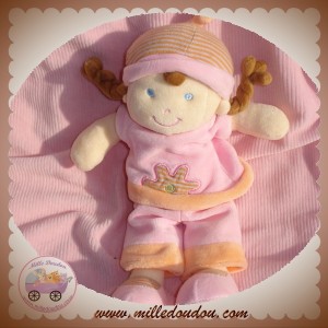 MOTS D'ENFANTS DOUDOU POUPEE ROSE FLEUR RAYEE ORANGE SOS