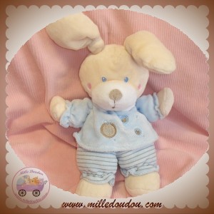 NICOTOY SOS DOUDOU LAPIN ECRU QUASI PLAT BLEU ROND