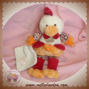 DOUDOU ET COMPAGNIE POULE POUPILOU BLANCHE ORANGE MOUCHOIR SOS