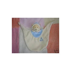 JOLLYBABY DOUDOU PELUCHE OURS PLAT ECRU BLEU