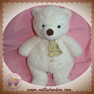 HISTOIRE D'OURS SOS DOUDOU PELUCHE OURS BLANC BOUCLETTE 30 cm