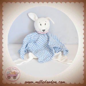 IKEA DOUDOU LAPIN BLANC PLAT TISSU VICHY BLEU FABLER KANIN SOS