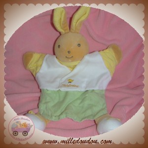 TAKINOU SOS DOUDOU LAPIN BEIGE MARIONNETTE BLANC POUSSIN