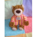 SIGIKID DOUDOU OURS MARRON CORPS TISSU RAYURES ROUGE 